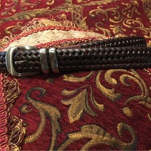 Mens Woven Brown Belt Silver Buckle Size 38